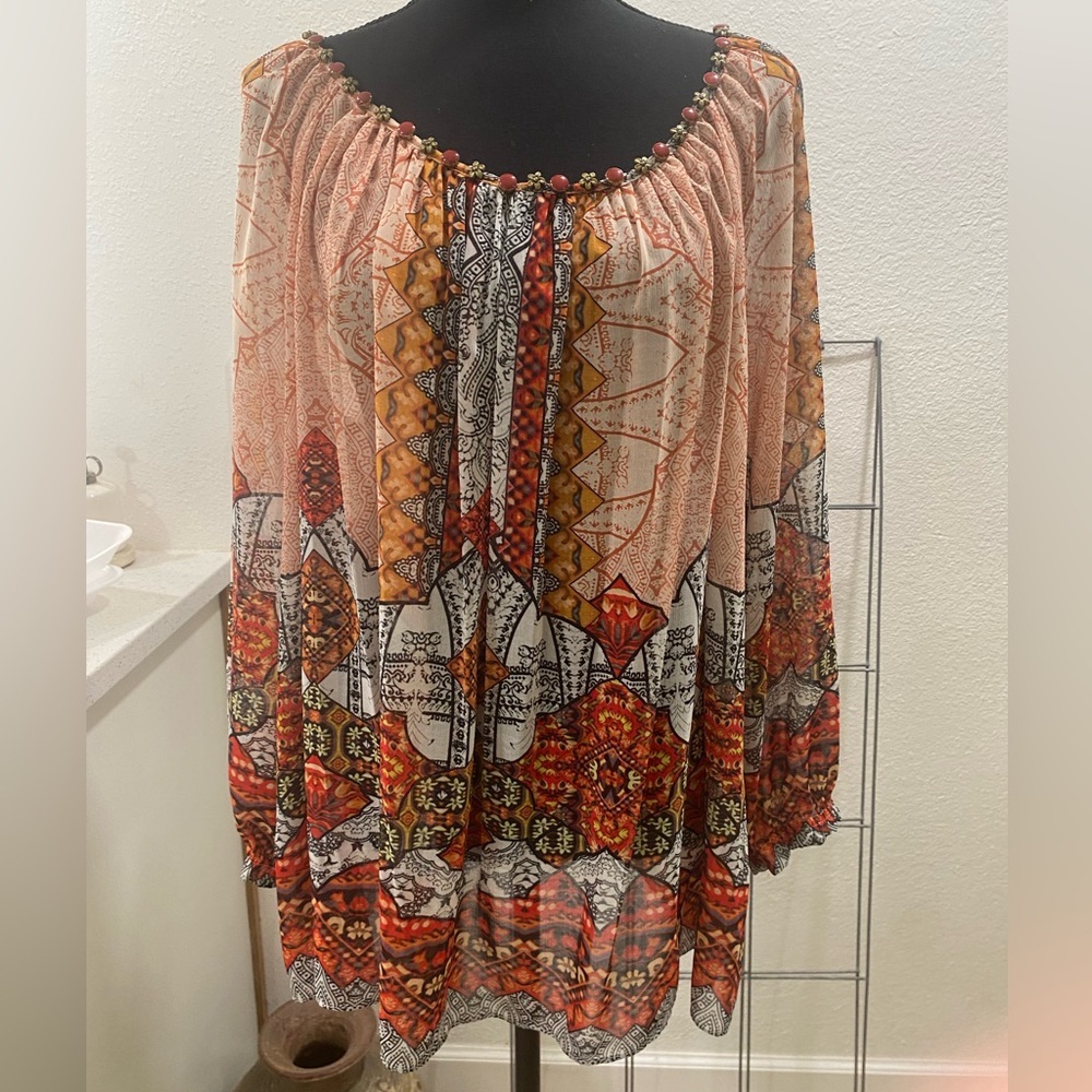 V‎ Cristina Tunic NWT MSRP $50 Sz L Sheer Pullover Blouse